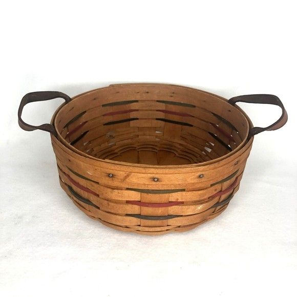 Longaberger Basket Round with Leather Handles 1994 Signed 10" - Picture 1 of 6